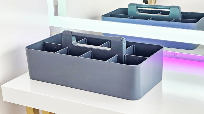 Enjoy Organizer New Plastic Portable Makeup Organizer Caddy Tote Divided Basket Bin with Handle, for Bathroom Storage - Holds Blush Makeup Brushes, Made In USA (Orion Gray) - Image 5